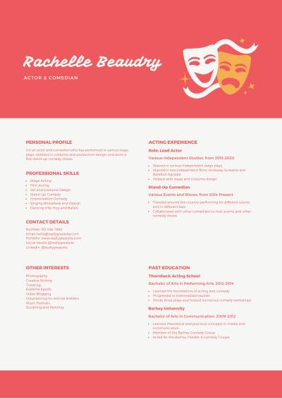 Simple CV with coral header and illustration of masks