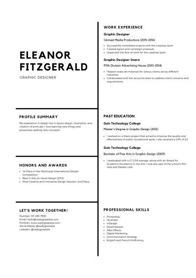Monochrome CV design with simple lines
