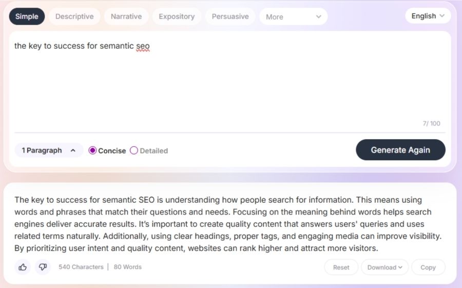 Screenshot of the AI Generator