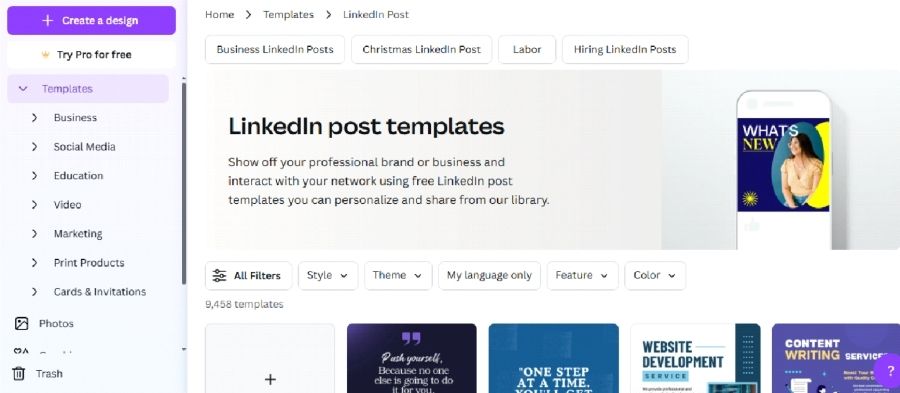 Canva templates for LinkedIn